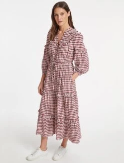 Suki Organic Cotton Seersucker Maxi Dress - Red White Check -Cheap Closet Curation Store SU23 D413 SUKI RED WHITECHECK LS 19888
