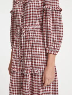 Suki Organic Cotton Seersucker Maxi Dress - Red White Check -Cheap Closet Curation Store SU23 D413 SUKI RED WHITECHECK LS 19911