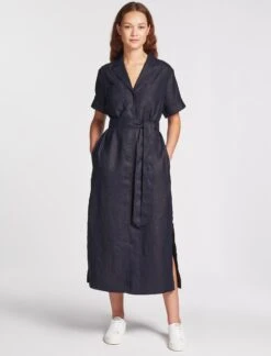 Lennox Techni Linen Maxi Shirt Dress - Navy -Cheap Closet Curation Store SU23 D416 LENNOX NAVY LS 1588