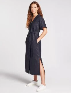 Lennox Techni Linen Maxi Shirt Dress - Navy -Cheap Closet Curation Store SU23 D416 LENNOX NAVY LS 1614
