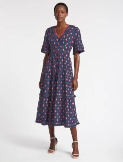 Cordelia Cotton Maxi Dress - Navy Ikat Print