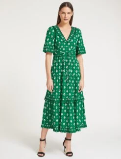 Cordelia Cotton Maxi Dress - Green Ikat Print -Cheap Closet Curation Store SU23 D453 LSRDELIA GREENIKATPRINT LS 58742