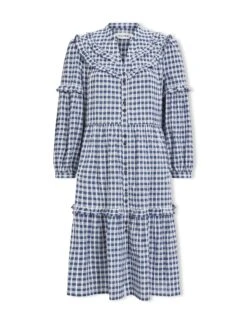 Suki Organic Cotton Seersucker Midi Dress - Blue White Check -Cheap Closet Curation Store SU23 D512 SUKI BLUEWHITECHECK CO