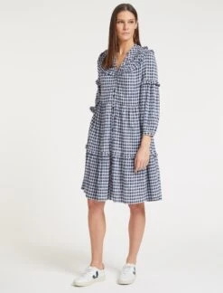 Suki Organic Cotton Seersucker Midi Dress - Blue White Check -Cheap Closet Curation Store SU23 D512 SUKI BLUEWHITECHECK LS 58294