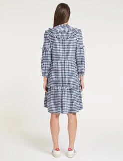 Suki Organic Cotton Seersucker Midi Dress - Blue White Check -Cheap Closet Curation Store SU23 D512 SUKI BLUEWHITECHECK LS 58343