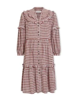 Suki Organic Cotton Seersucker Midi Dress - Red White Check -Cheap Closet Curation Store SU23 D512 SUKI REDWHITECHECK CO