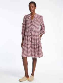 Suki Organic Cotton Seersucker Midi Dress - Red White Check -Cheap Closet Curation Store SU23 D512 SUKI REDWHITECHECK LS 42235