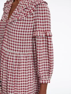 Suki Organic Cotton Seersucker Midi Dress - Red White Check -Cheap Closet Curation Store SU23 D512 SUKI REDWHITECHECK LS 42272