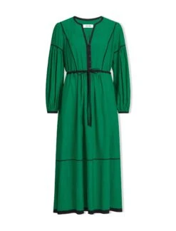 Salone Linen Blend Maxi Dress - Emerald Green Black -Cheap Closet Curation Store SU23 D522 SALONE EMERALDGREENBLACK CO