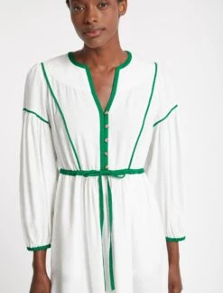 Salone Linen Blend Maxi Dress - White Emerald Green -Cheap Closet Curation Store SU23 D522 SALONE WHITE EMERALD GREEN LS 3536