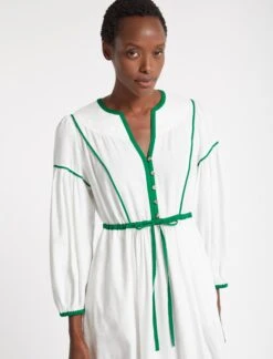 Salone Linen Blend Maxi Dress - White Emerald Green -Cheap Closet Curation Store SU23 D522 SALONE WHITE EMERALD GREEN LS 3548