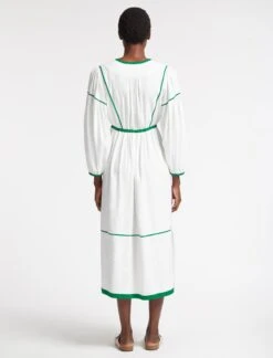 Salone Linen Blend Maxi Dress - White Emerald Green -Cheap Closet Curation Store SU23 D522 SALONE WHITE EMERALD GREEN LS 3560
