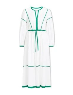 Salone Linen Blend Maxi Dress - White Emerald Green -Cheap Closet Curation Store SU23 D522 SALONE WHITEEMERALDGREEN CO