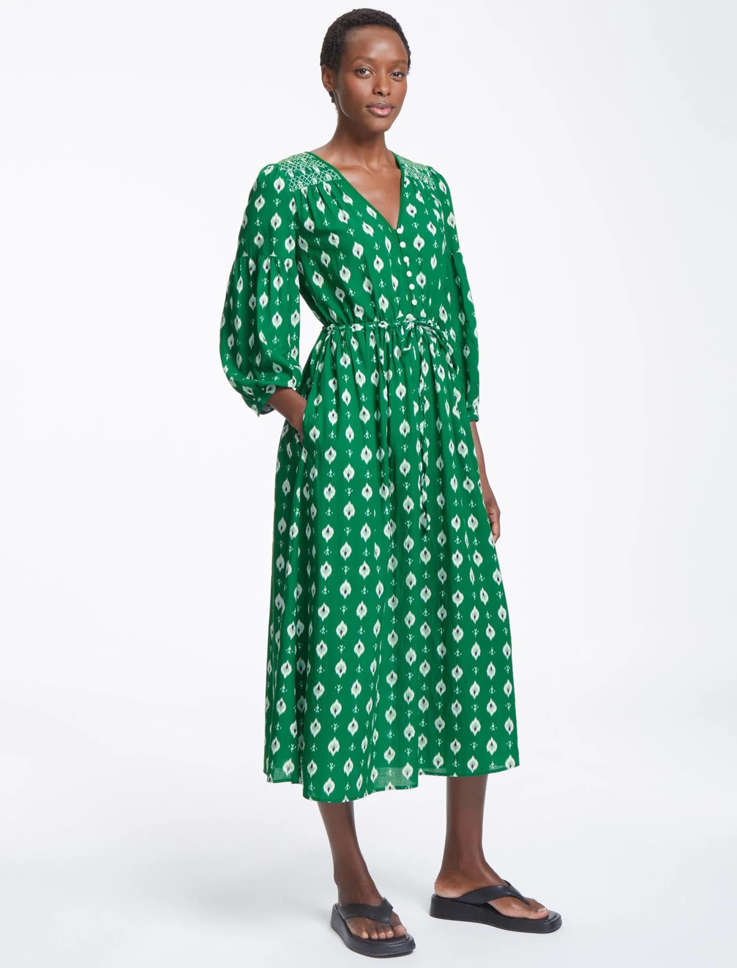 Yula Cotton Maxi Dress- Green Ikat Print 3 Yula Cotton Maxi Dress- Green Ikat Print