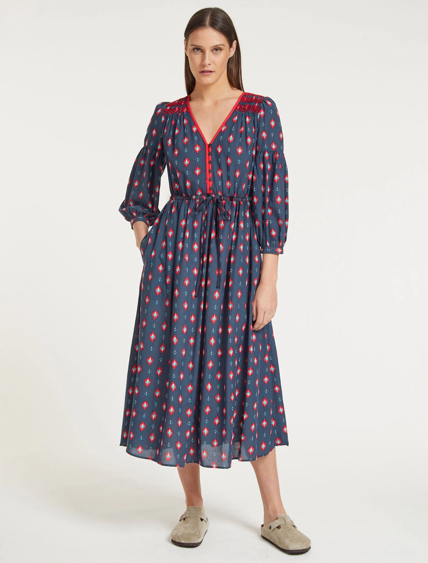 Yula Cotton Maxi Dress - Navy Ikat Print 3 Yula Cotton Maxi Dress - Navy Ikat Print