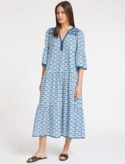 Hester Cotton Maxi Dress - Blue Diamond Geo Print 12 Hester Cotton Maxi Dress - Blue Diamond Geo Print -Cheap Closet Curation Store SU23 D52 HESTER BLUEDIAMONDGEOPRINT LS 59053