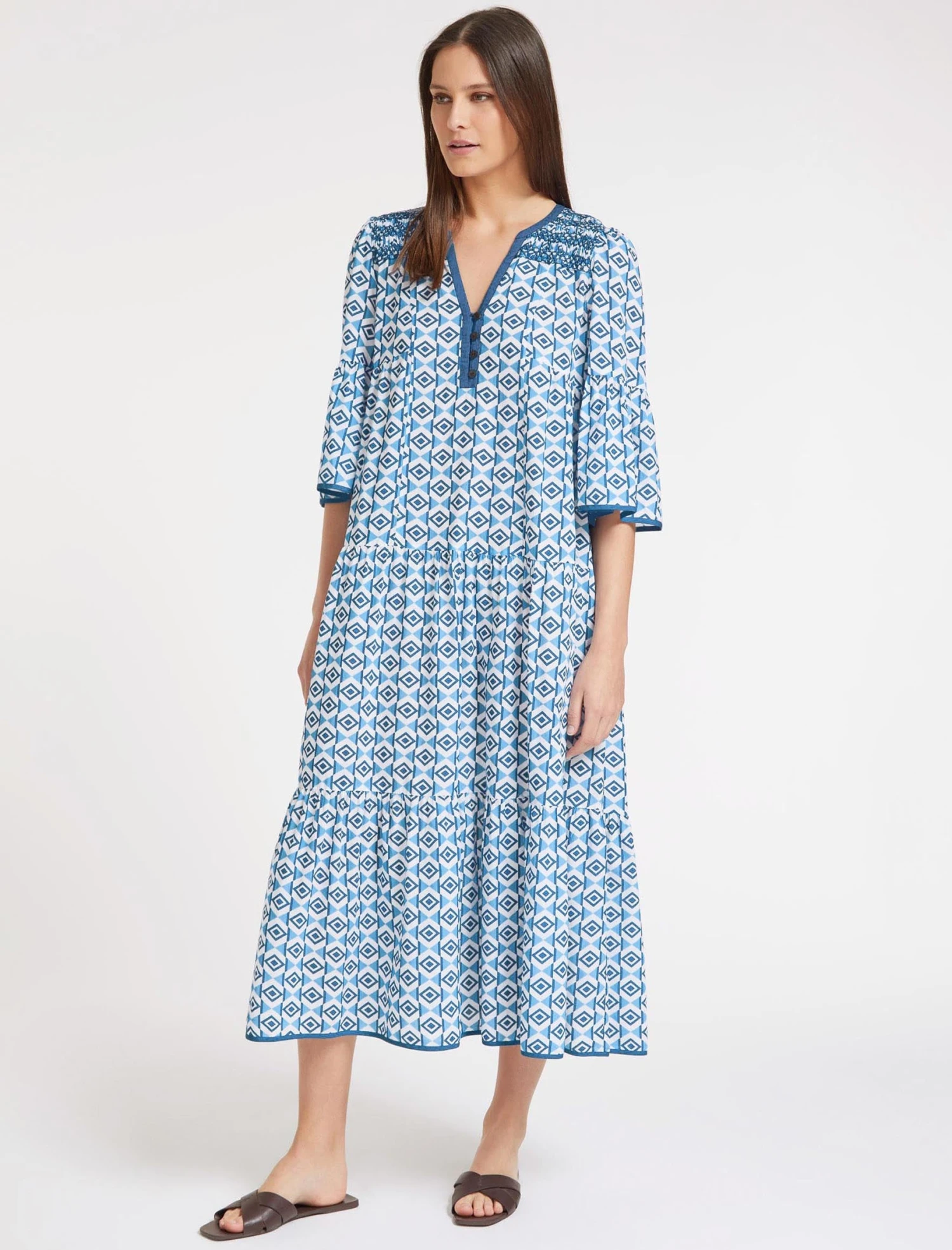 Hester Cotton Maxi Dress - Blue Diamond Geo Print 6 Hester Cotton Maxi Dress - Blue Diamond Geo Print - Image 4