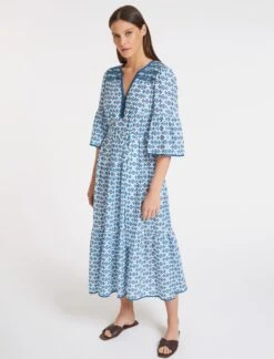 Hester Cotton Maxi Dress - Blue Diamond Geo Print 13 Hester Cotton Maxi Dress - Blue Diamond Geo Print -Cheap Closet Curation Store SU23 D52 HESTER BLUEDIAMONDGEOPRINT LS 59105