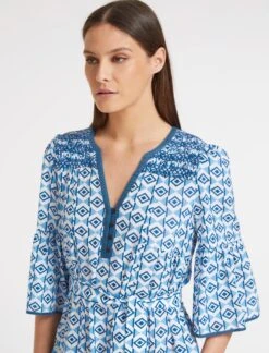 Hester Cotton Maxi Dress - Blue Diamond Geo Print 10 Hester Cotton Maxi Dress - Blue Diamond Geo Print -Cheap Closet Curation Store SU23 D52 HESTER BLUEDIAMONDGEOPRINT LS 59122