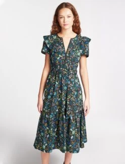 Nessa Organic Cotton Midi Dress - Multi Coloured Large Floral Print -Cheap Closet Curation Store SU23 D530 NESSA MULTICOLOURLARGEFLORALPRINT LS 2298