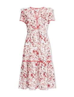 Nessa Organic Cotton Midi Dress - White Red Large Floral Print 15 Nessa Organic Cotton Midi Dress - White Red Large Floral Print -Cheap Closet Curation Store SU23 D530 NESSA WHITEREDLARGEFLORALPRINT CO