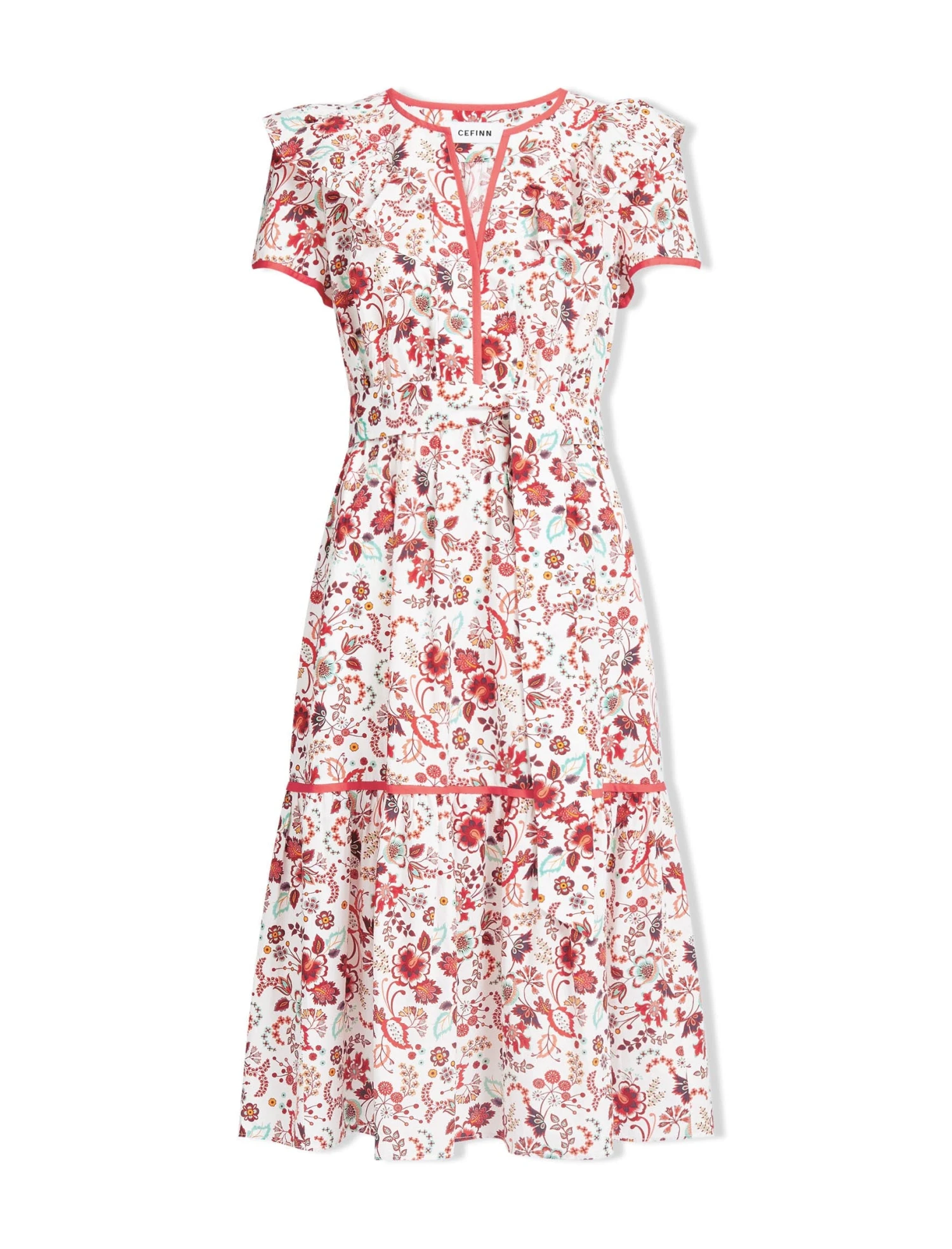Nessa Organic Cotton Midi Dress - White Red Large Floral Print 9 Nessa Organic Cotton Midi Dress - White Red Large Floral Print - Image 7