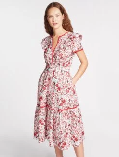 Nessa Organic Cotton Midi Dress - White Red Large Floral Print 12 Nessa Organic Cotton Midi Dress - White Red Large Floral Print -Cheap Closet Curation Store SU23 D530 NESSA WHITEREDLARGEFLORALPRINT LS 1890