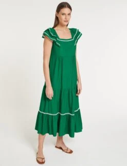Bella Linen Blend Maxi Dress - Emerald Green White -Cheap Closet Curation Store SU23 D540 BELLA EMERALDGREENWHITE LS 59330