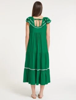 Bella Linen Blend Maxi Dress - Emerald Green White -Cheap Closet Curation Store SU23 D540 BELLA EMERALDGREENWHITE LS 59366