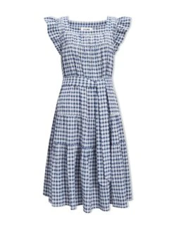 Maisie Organic Cotton Seersucker Midi Dress - Blue White Check -Cheap Closet Curation Store SU23 D541 MAISIE BLUEWHITECHECK CO