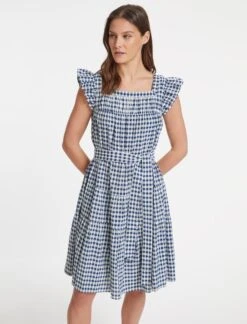 Maisie Organic Cotton Seersucker Midi Dress - Blue White Check -Cheap Closet Curation Store SU23 D541 MAISIE BLUEWHITECHECK CO 19809