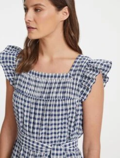 Maisie Organic Cotton Seersucker Midi Dress - Blue White Check -Cheap Closet Curation Store SU23 D541 MAISIE BLUEWHITECHECK CO 19831