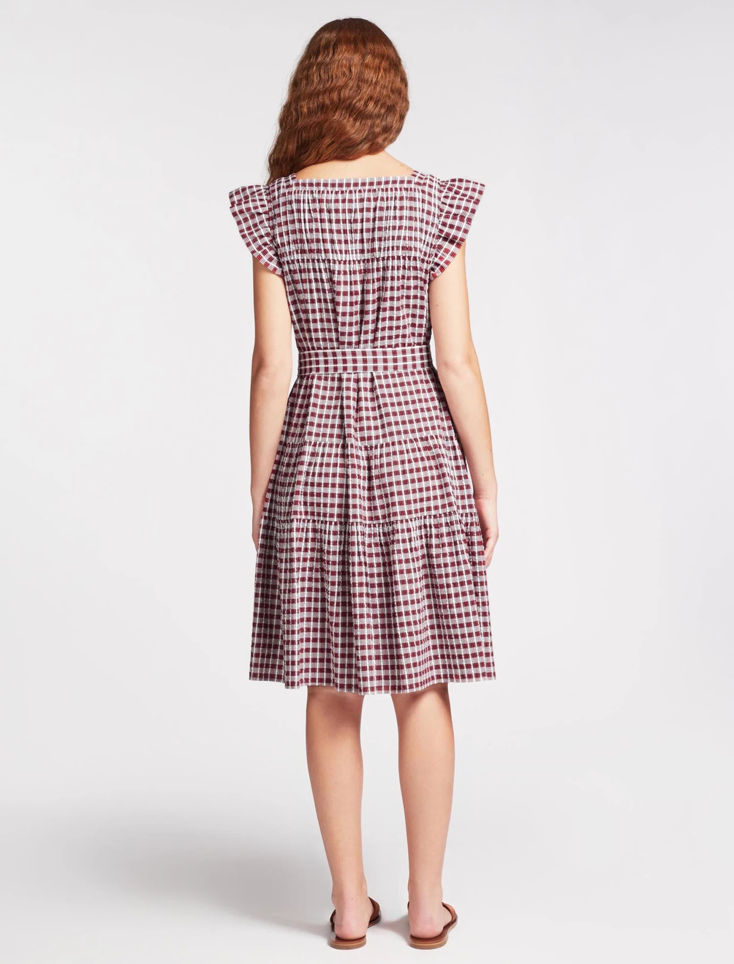 Maisie Organic Cotton Seersucker Midi Dress - Red White Check 8 Maisie Organic Cotton Seersucker Midi Dress - Red White Check - Image 6