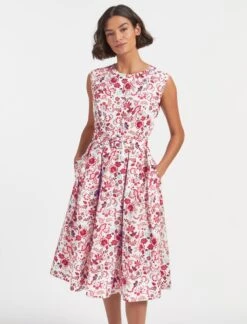 Thandie Organic Cotton Midi Dress - White Red Large Floral Print -Cheap Closet Curation Store SU23 D545 THANDIE WHITEREDLARGEFLORALPRINT LS 817