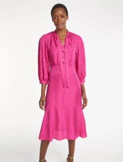Daria Silk Blend Midi Dress - Hot Pink -Cheap Closet Curation Store SU23 D546 DARIA HOTPINK LS 1210