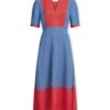 Imogen Techni Voile Midi Dress - Cornflower Blue Crimson Stripe