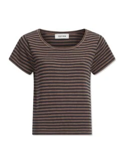 Madison Cotton Silk Blend Round Neck T-Shirt - Brown Navy Stripe 13 Madison Cotton Silk Blend Round Neck T-Shirt - Brown Navy Stripe -Cheap Closet Curation Store SU23 K128 MADISON BROWNNAVYSTRIPE CO