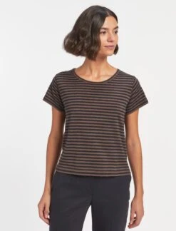 Madison Cotton Silk Blend Round Neck T-Shirt - Brown Navy Stripe 12 Madison Cotton Silk Blend Round Neck T-Shirt - Brown Navy Stripe -Cheap Closet Curation Store SU23 K128 MADISON BROWNNAVYSTRIPE LS 1609