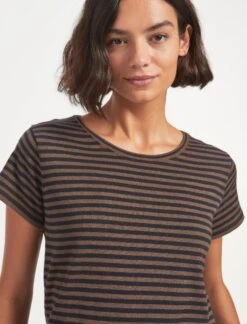 Madison Cotton Silk Blend Round Neck T-Shirt - Brown Navy Stripe 11 Madison Cotton Silk Blend Round Neck T-Shirt - Brown Navy Stripe -Cheap Closet Curation Store SU23 K128 MADISON BROWNNAVYSTRIPE LS 1628