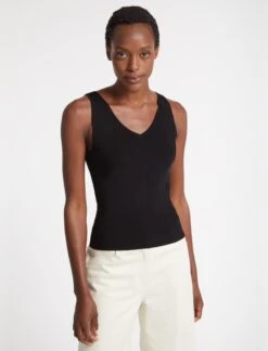 Tammy Rayon V Neck Vest - Black