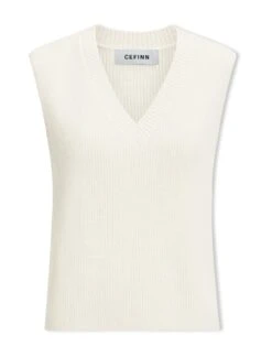 Julie Cotton V Neck Layering Sleeveless Jumper - Cream -Cheap Closet Curation Store SU23 K137 JULIE CREAM CO