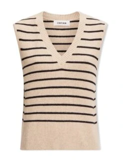 Julie Cotton V Neck Layering Sleeveless Jumper - Sand Black Stripe 13 Julie Cotton V Neck Layering Sleeveless Jumper - Sand Black Stripe -Cheap Closet Curation Store SU23 K137 JULIE SANDBLACKSTRIPE CO