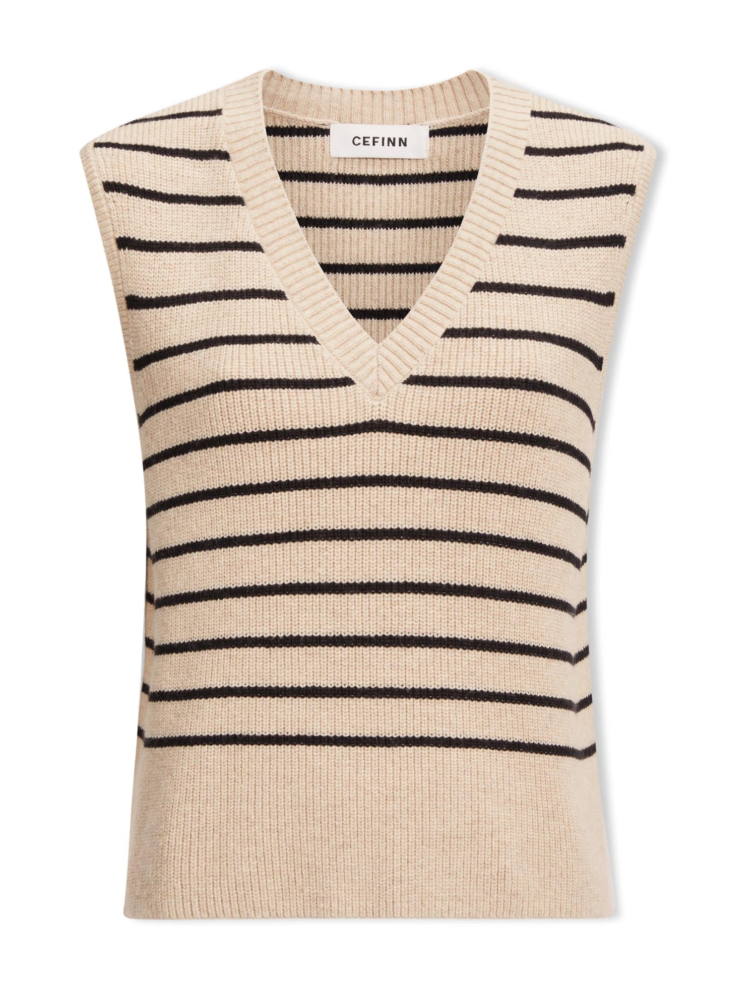 Julie Cotton V Neck Layering Sleeveless Jumper - Sand Black Stripe 8 Julie Cotton V Neck Layering Sleeveless Jumper - Sand Black Stripe - Image 6