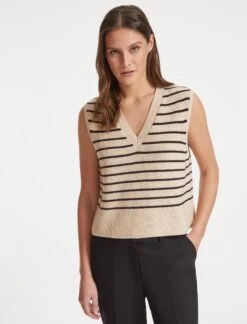 Julie Cotton V Neck Layering Sleeveless Jumper - Sand Black Stripe 11 Julie Cotton V Neck Layering Sleeveless Jumper - Sand Black Stripe -Cheap Closet Curation Store SU23 K137 JULIE SANDBLACKSTRIPE LS 20952