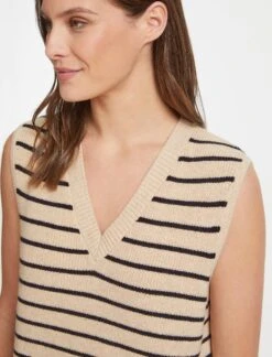 Julie Cotton V Neck Layering Sleeveless Jumper - Sand Black Stripe 10 Julie Cotton V Neck Layering Sleeveless Jumper - Sand Black Stripe -Cheap Closet Curation Store SU23 K137 JULIE SANDBLACKSTRIPE LS 20958