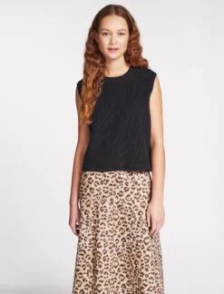 Julie Cotton Round Neck Sleeveless Jumper - Black