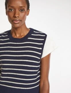 Julie Cotton Round Neck Sleeveless Jumper - Navy White Stripe -Cheap Closet Curation Store SU23 K138 JULIE NAVYWHITESTRIPE LS 500