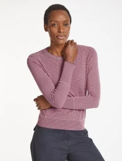 Jodi Cotton Jumper - Navy Crimson Cream Stripe -Cheap Closet Curation Store SU23 K139 JODI BLUEEMERALDCREAMSTRIPE LS 421