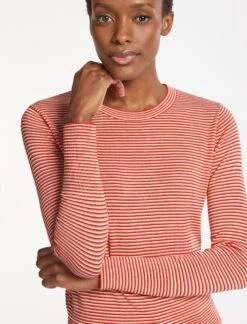 Jodi Cotton Jumper - Crimson Rose Cream Stripe -Cheap Closet Curation Store SU23 K139 JODI CRIMSON ROSE CREAMSTRIPE LS 760