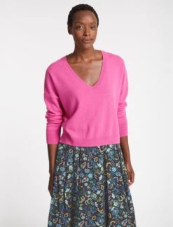 Joely Cashmere Curved Hem Boxy Jumper - Hot Pink -Cheap Closet Curation Store SU23 K67 JOELY HOTPINK LS 1998
